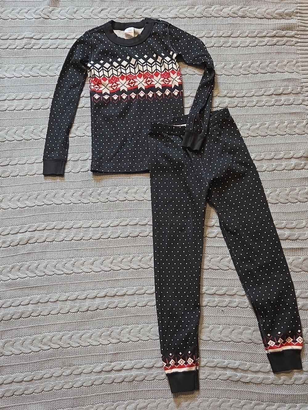 Hanna Andersson Kids Holiday Pajama Set Black Fairisle Long Johns unisex sz 6-7
